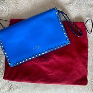 Valentino Rockstud Flap Blue Leather Wristlet